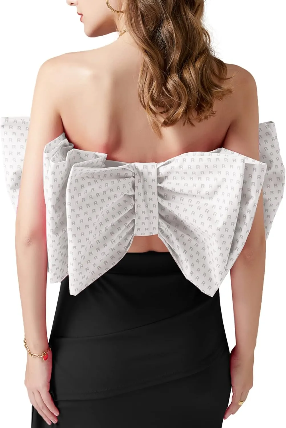LYANER Women's Sexy Layer Bow Tie Tube Crop Top Sleeveless Strapless Print Party Fluffy Tank Top