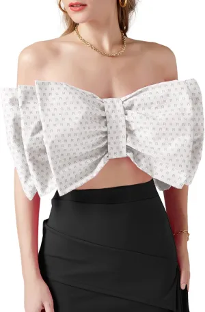 LYANER Women's Sexy Layer Bow Tie Tube Crop Top Sleeveless Strapless Print Party Fluffy Tank Top