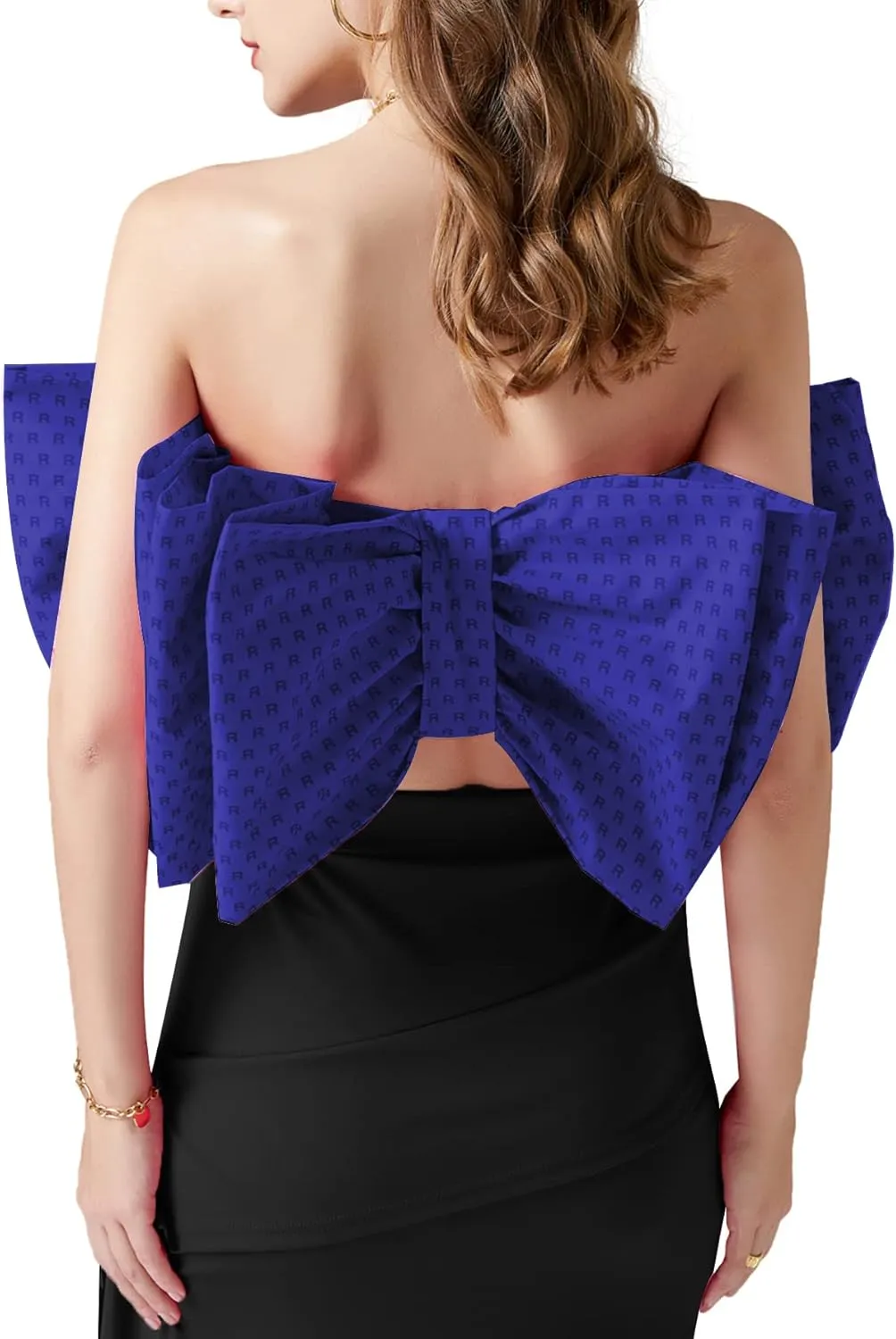 LYANER Women's Sexy Layer Bow Tie Tube Crop Top Sleeveless Strapless Print Party Fluffy Tank Top