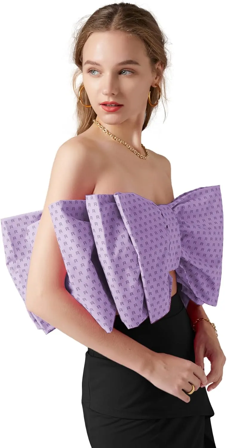 LYANER Women's Sexy Layer Bow Tie Tube Crop Top Sleeveless Strapless Print Party Fluffy Tank Top