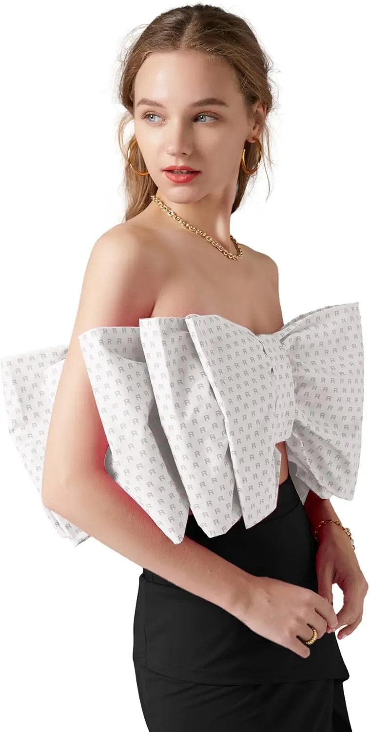 LYANER Women's Sexy Layer Bow Tie Tube Crop Top Sleeveless Strapless Print Party Fluffy Tank Top