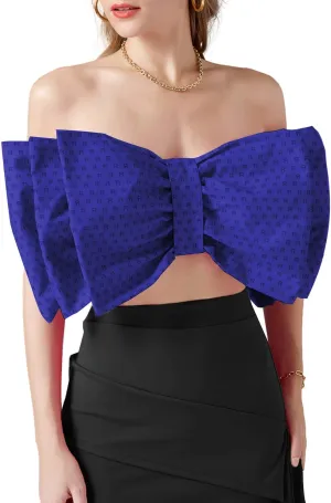 LYANER Women's Sexy Layer Bow Tie Tube Crop Top Sleeveless Strapless Print Party Fluffy Tank Top