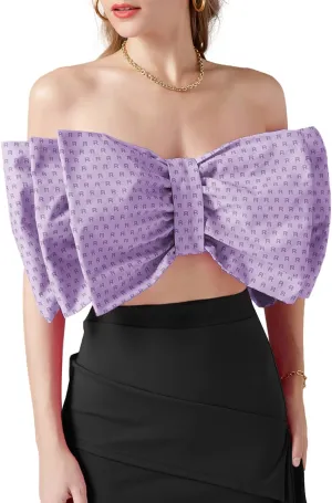 LYANER Women's Sexy Layer Bow Tie Tube Crop Top Sleeveless Strapless Print Party Fluffy Tank Top