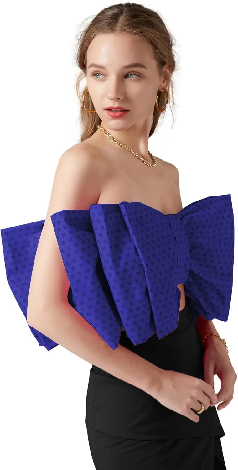 LYANER Women's Sexy Layer Bow Tie Tube Crop Top Sleeveless Strapless Print Party Fluffy Tank Top