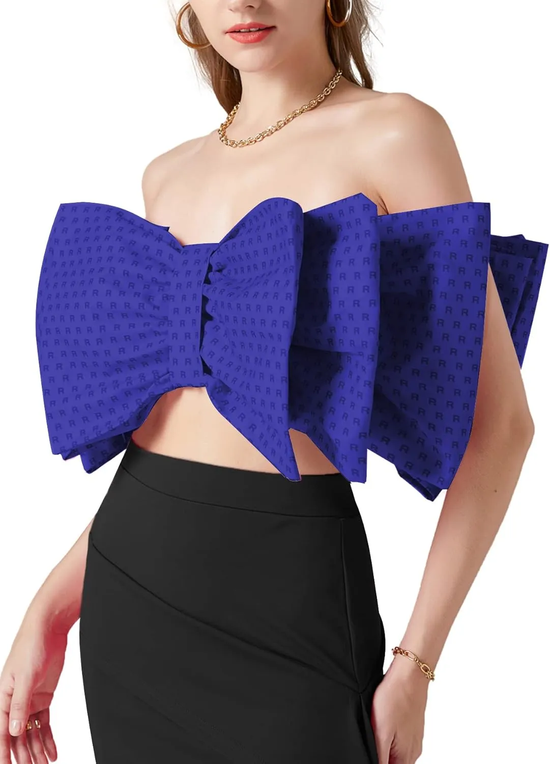 LYANER Women's Sexy Layer Bow Tie Tube Crop Top Sleeveless Strapless Print Party Fluffy Tank Top