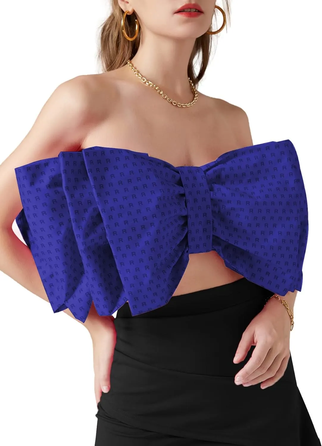 LYANER Women's Sexy Layer Bow Tie Tube Crop Top Sleeveless Strapless Print Party Fluffy Tank Top