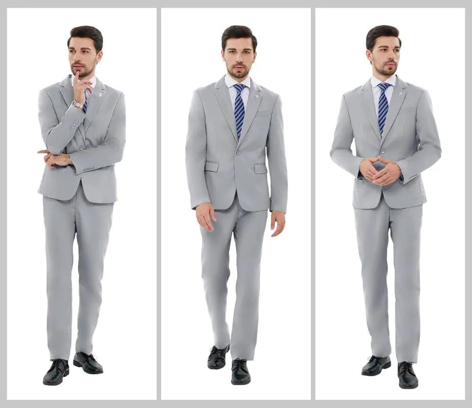 MAGE MALE Mens 2 Piece Suit Slim Fit Solid Wedding Prom Tuxedo Suit with One Button Notch Lapel Blazer and Pants