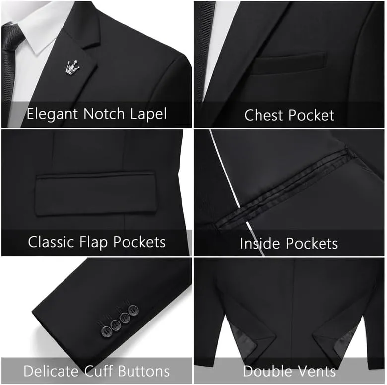 MAGE MALE Mens 2 Piece Suit Slim Fit Solid Wedding Prom Tuxedo Suit with One Button Notch Lapel Blazer and Pants
