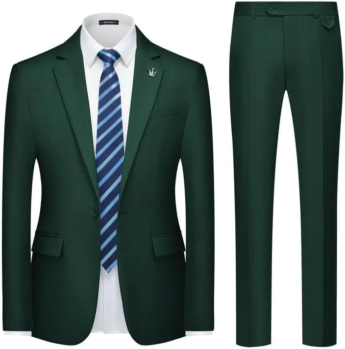 MAGE MALE Mens 2 Piece Suit Slim Fit Solid Wedding Prom Tuxedo Suit with One Button Notch Lapel Blazer and Pants