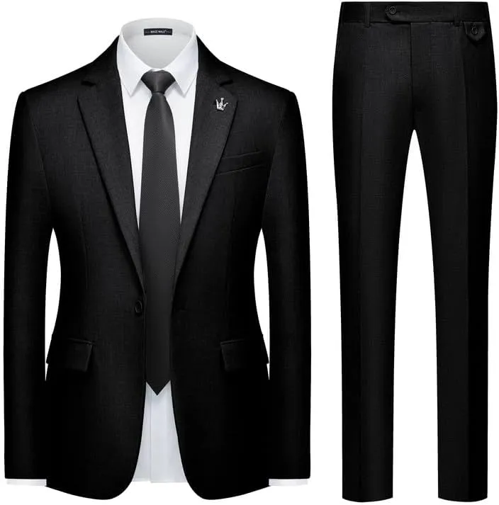 MAGE MALE Mens 2 Piece Suit Slim Fit Solid Wedding Prom Tuxedo Suit with One Button Notch Lapel Blazer and Pants