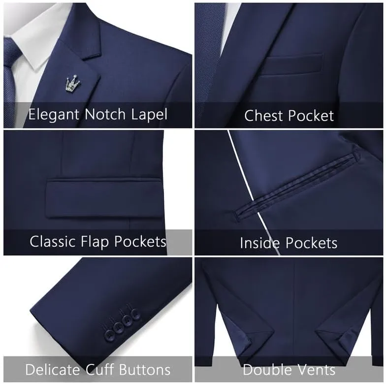 MAGE MALE Mens 2 Piece Suit Slim Fit Solid Wedding Prom Tuxedo Suit with One Button Notch Lapel Blazer and Pants