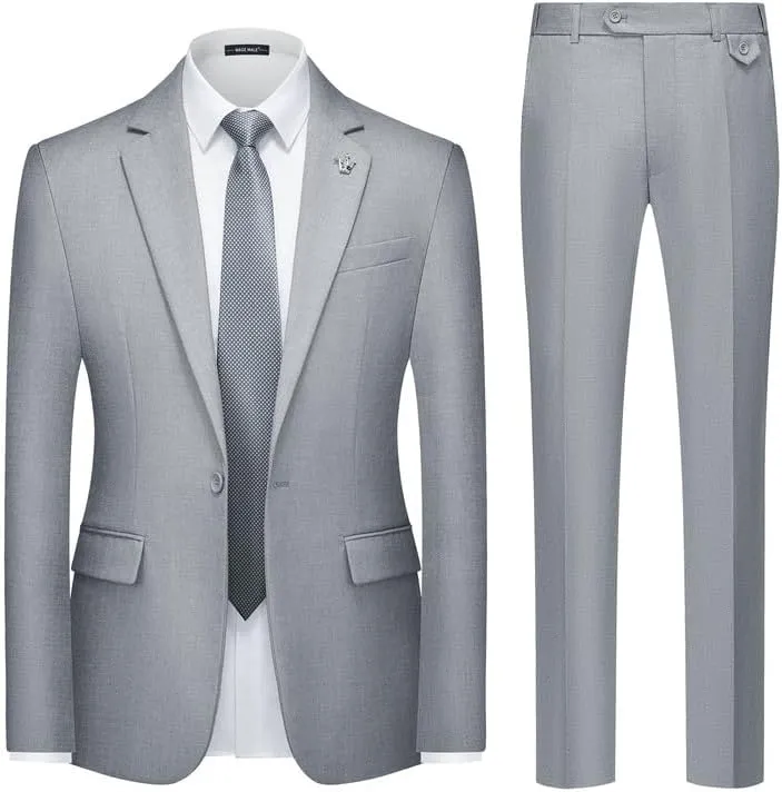 MAGE MALE Mens 2 Piece Suit Slim Fit Solid Wedding Prom Tuxedo Suit with One Button Notch Lapel Blazer and Pants