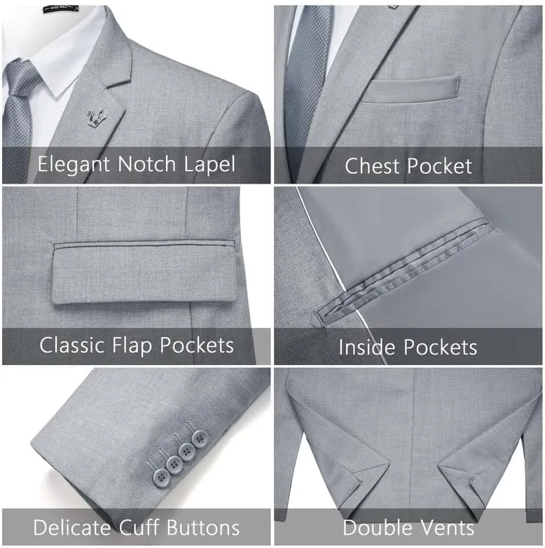 MAGE MALE Mens 2 Piece Suit Slim Fit Solid Wedding Prom Tuxedo Suit with One Button Notch Lapel Blazer and Pants