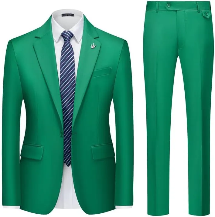MAGE MALE Mens 2 Piece Suit Slim Fit Solid Wedding Prom Tuxedo Suit with One Button Notch Lapel Blazer and Pants