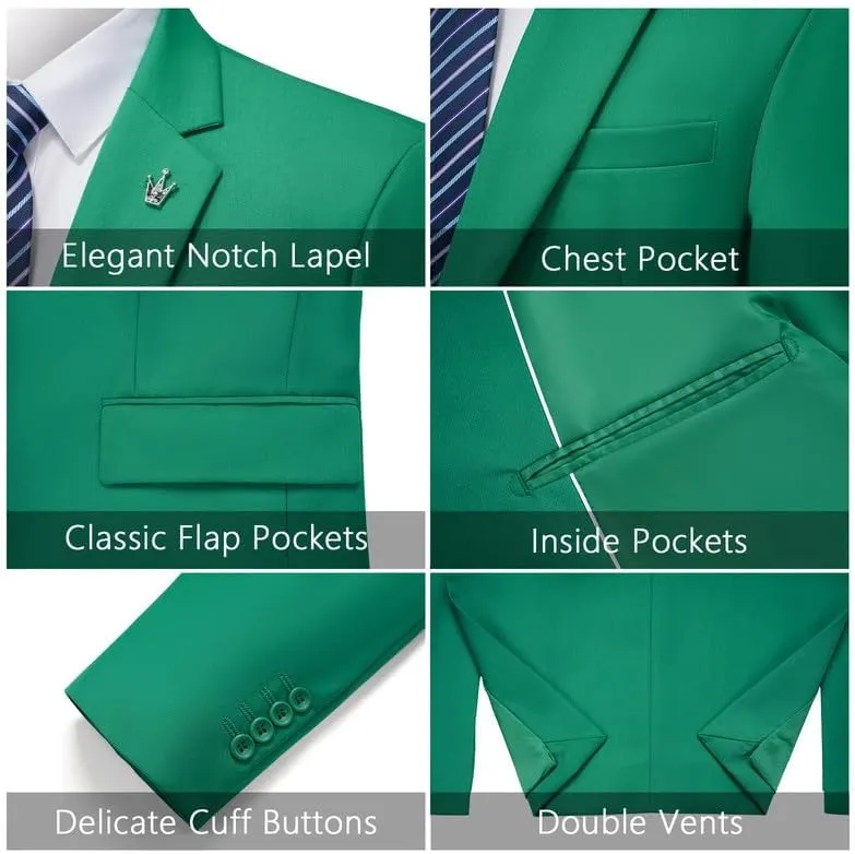 MAGE MALE Mens 2 Piece Suit Slim Fit Solid Wedding Prom Tuxedo Suit with One Button Notch Lapel Blazer and Pants
