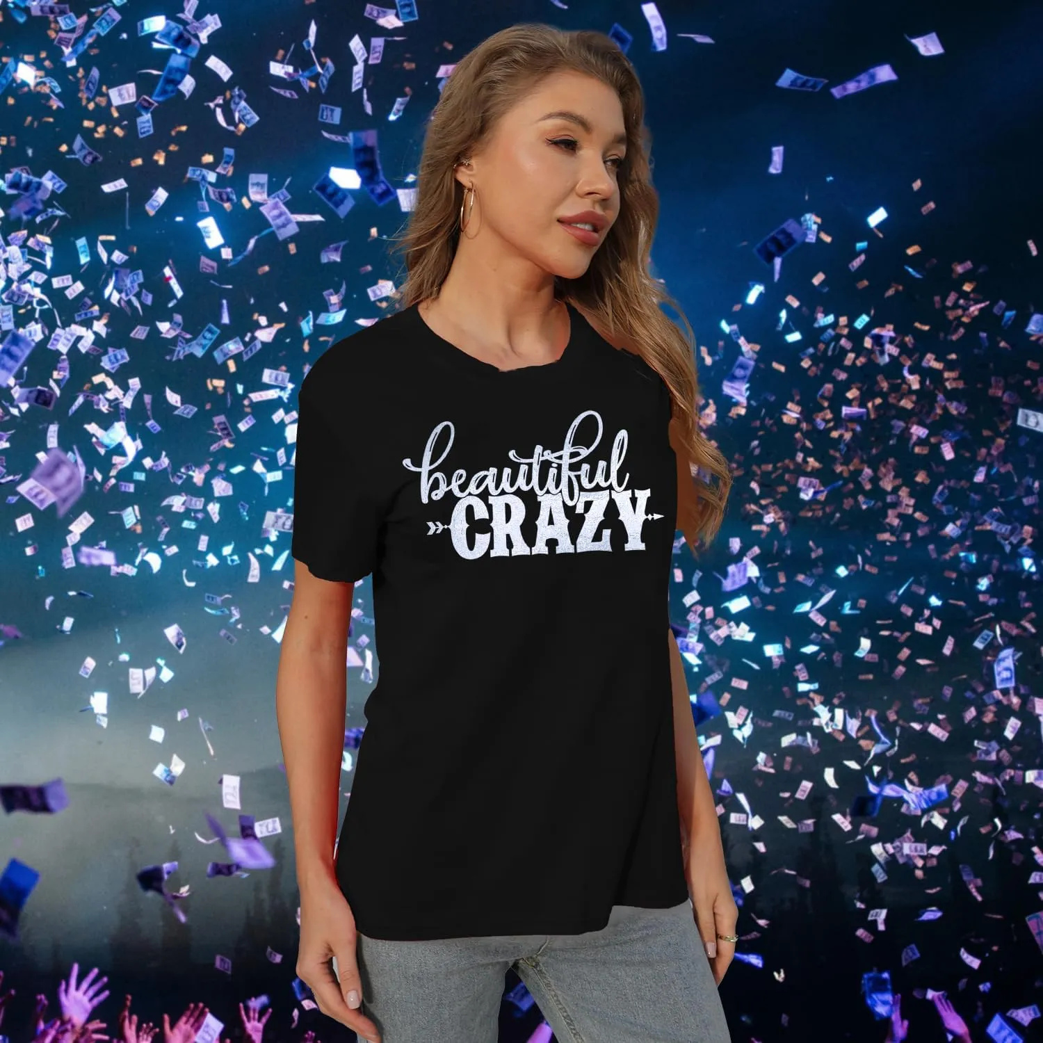 MAIHUN Beautiful Crazy Shirts Women Country Music Tshirt Funny Letter Printed Tee Casual Short Sleeve Tops