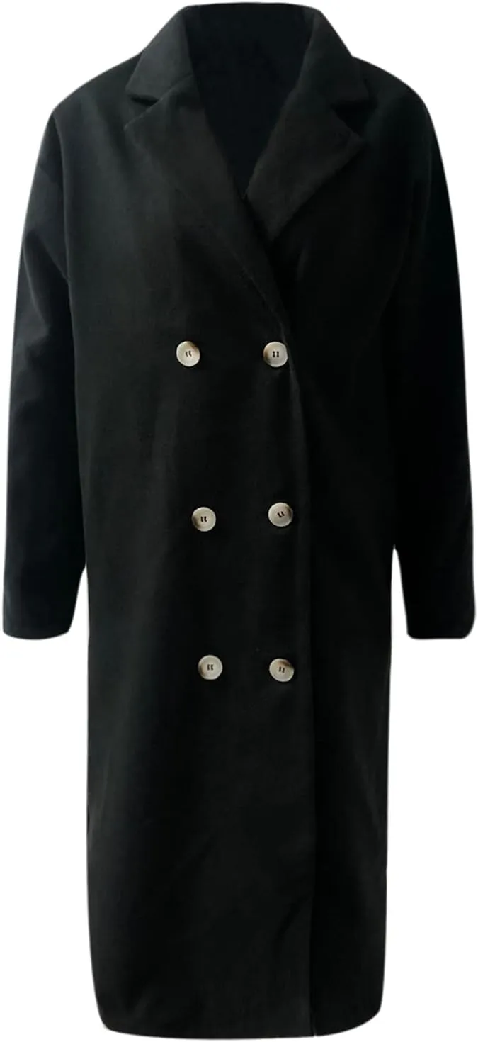 maisdgop Trench Coats for Women Classic Double Breasted Peacoat Long Sleeve Lapel Windbreaker Winter Woolen Cloth Jackets