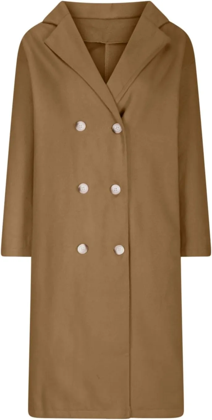 maisdgop Trench Coats for Women Classic Double Breasted Peacoat Long Sleeve Lapel Windbreaker Winter Woolen Cloth Jackets