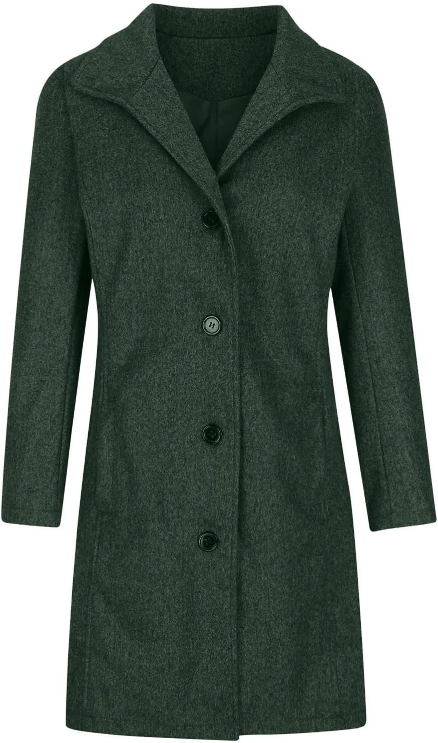 maisdgop Winter Trench Coat for Women Long Sleeve Woolen Cloth Windbreaker Solid Button down Jacket Fashion Lapel Pea Coats