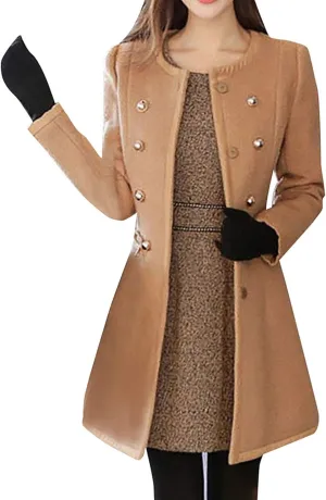 maisdgop Winter Trench Coat for Women Long Sleeve Woolen Cloth Windbreaker Solid Button down Jacket Fashion Lapel Pea Coats