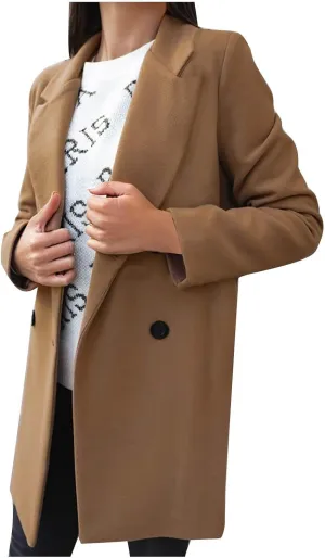 maisdgop Women's Trench Coat 2024 Winter Open Front Double Breasted Peacoats Comfy Long Sleeve Lapel Button down Windbreaker