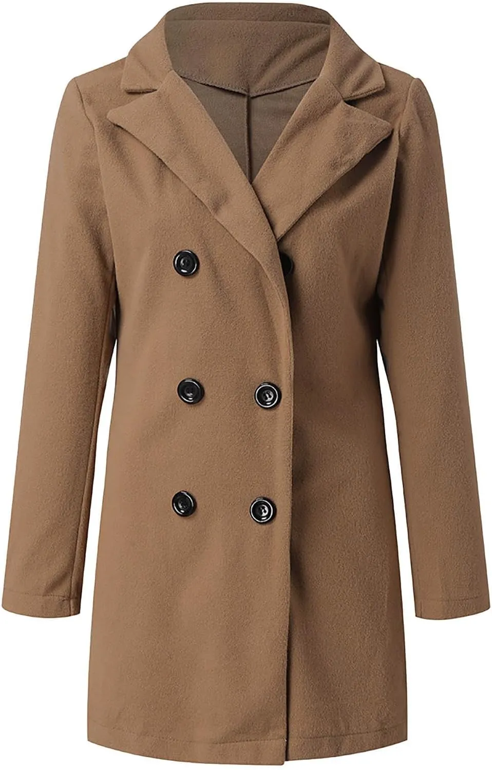 maisdgop Women's Trench Coat 2024 Winter Open Front Double Breasted Peacoats Comfy Long Sleeve Lapel Button down Windbreaker