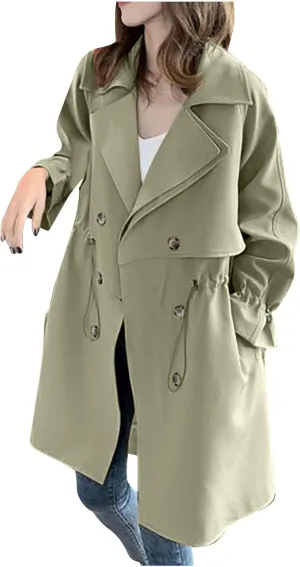 maisdgop Women's Trench Coat Open Front Long Sleeve Windbreaker Jacket Classic Belted Lapel Waterproof Overcoat with Pockets