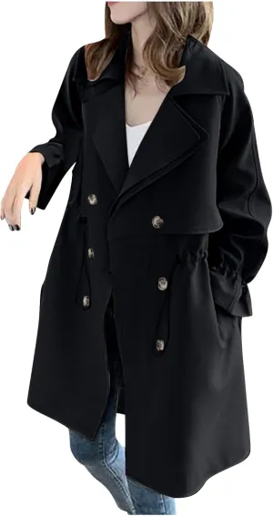 maisdgop Women's Trench Coat Open Front Long Sleeve Windbreaker Jacket Classic Belted Lapel Waterproof Overcoat with Pockets