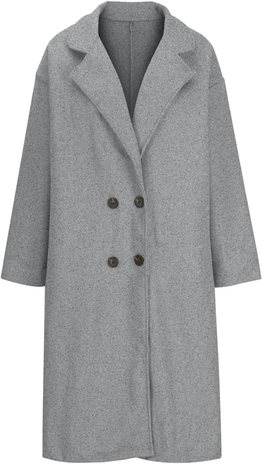 maisdgop Wool Trench Coat Women Long Sleeve Mid Length Windbreaker Winter Woolen Cloth Peacoats Fashion Solid Lapel Jacket
