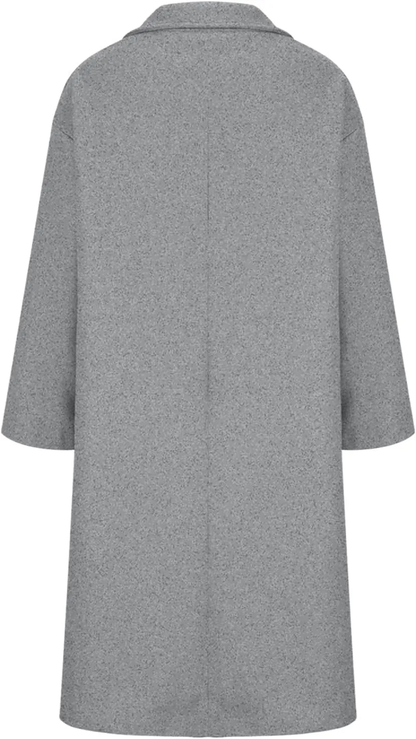 maisdgop Wool Trench Coat Women Long Sleeve Mid Length Windbreaker Winter Woolen Cloth Peacoats Fashion Solid Lapel Jacket