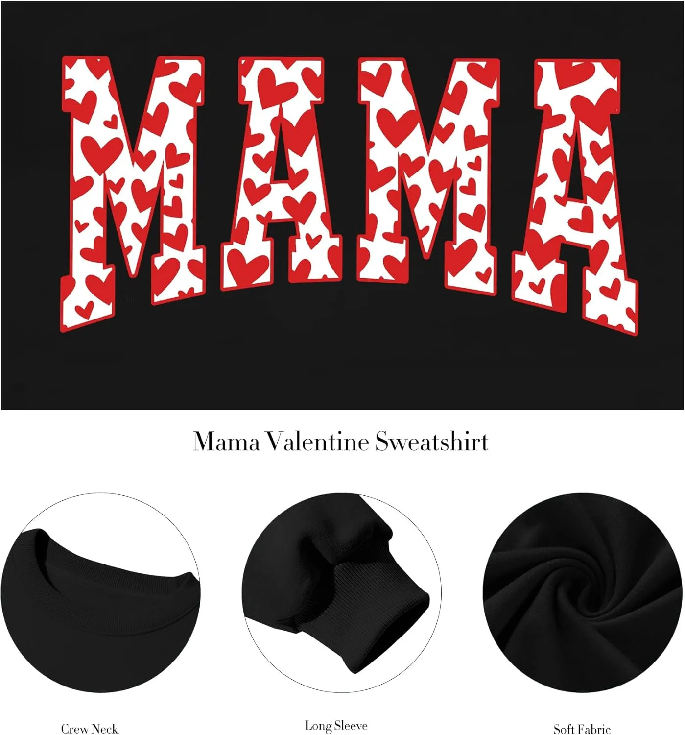Mama Sweatshirt Women Valentines Shirt Red Hearts In Mama Graphic Sweater Mother Gift Pullover Tops