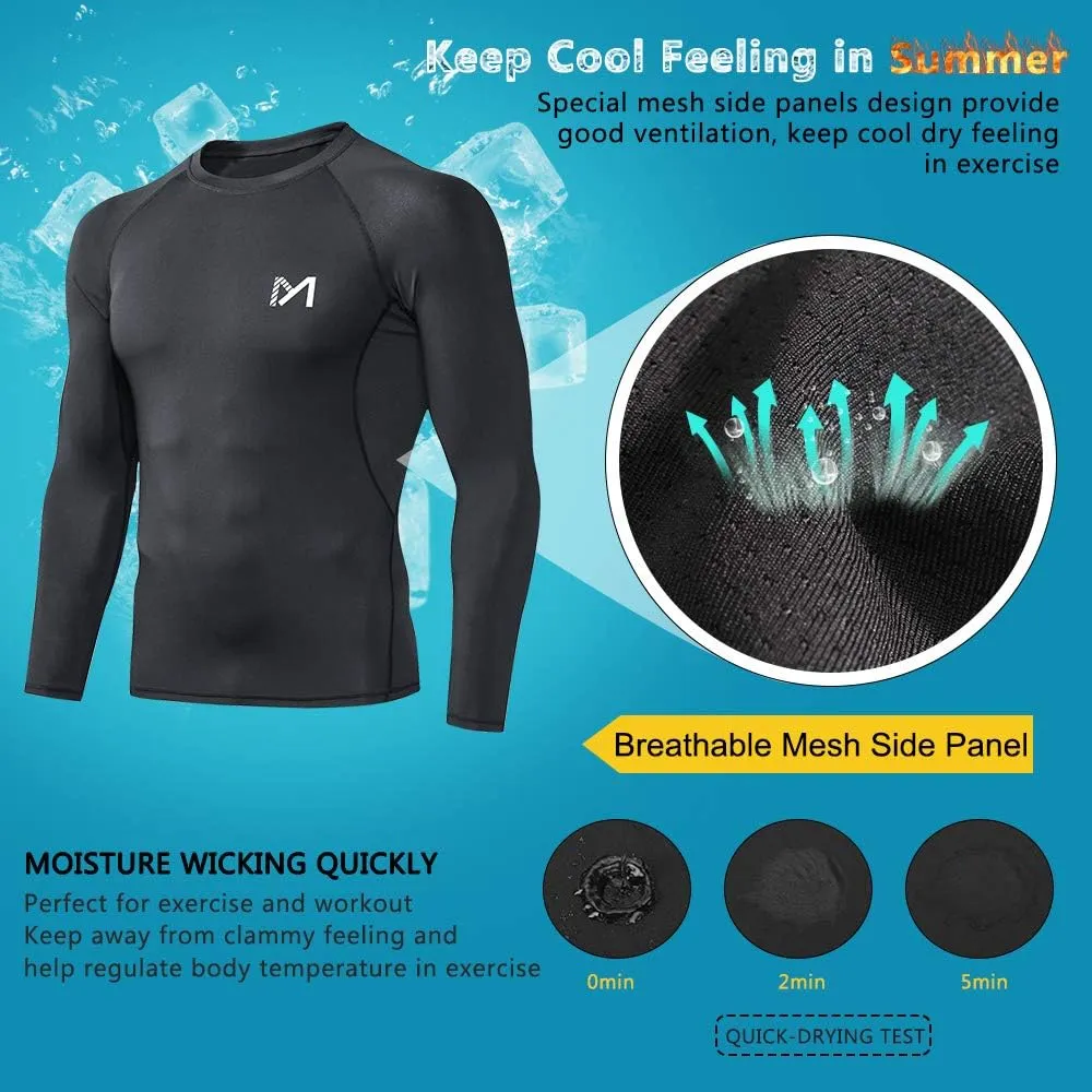 MEETWEE Compression Shirt Men, Long Short Sleeve Athletic Workout Shirt Base Layer Undershirt for Sport Running Fitness
