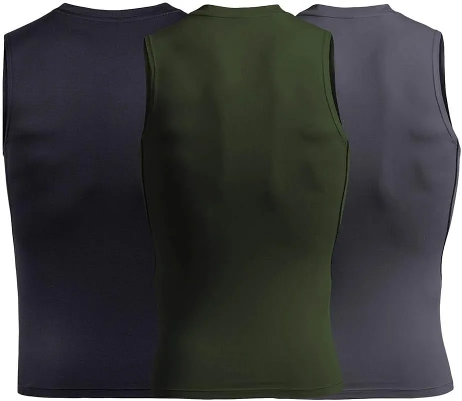 Men 3pack Compression Tank Top, Slimming Undershirt, Under Armor Compression Shirt Pack Athletic Base Layer Sport Tank Top