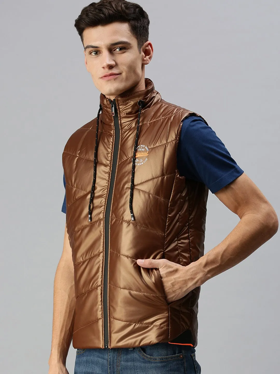 Men Brown Colour blocked Lightweight Bomber Jacket