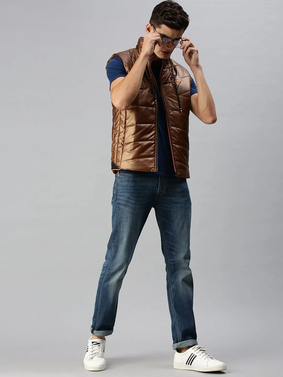 Men Brown Colour blocked Lightweight Bomber Jacket
