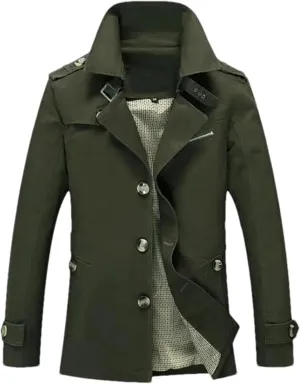 Men Winter Trench British Style Single Breasted Windbreaker Warm Jacket Coat Military Male