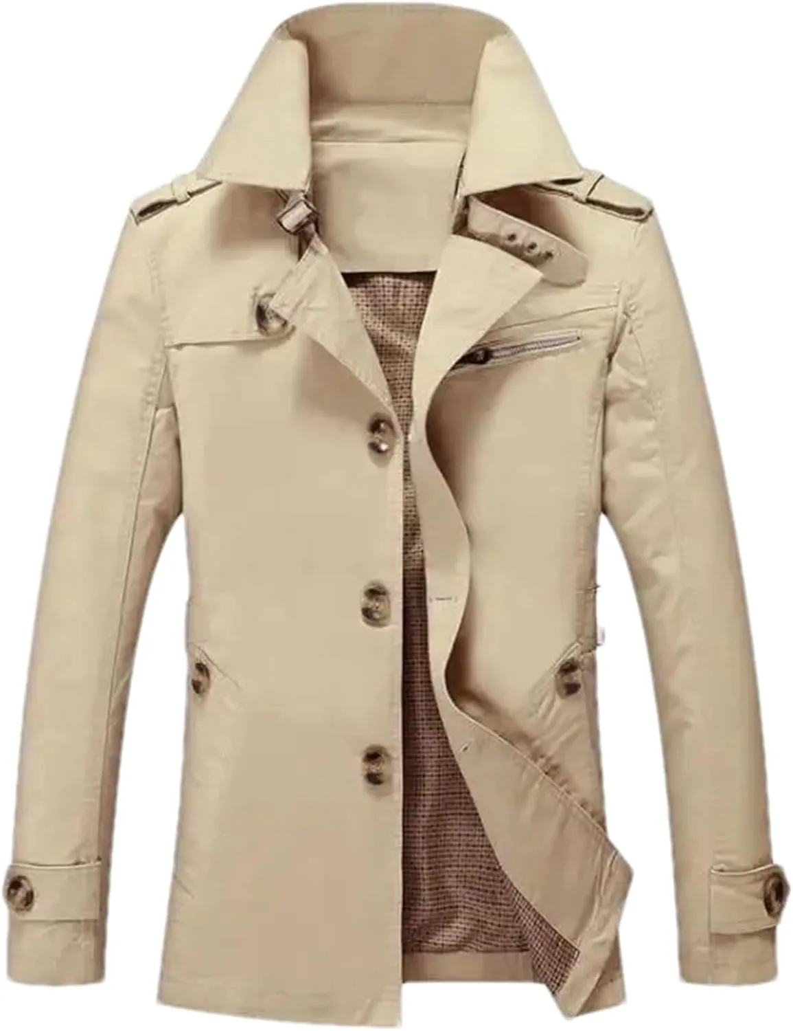 Men Winter Trench British Style Single Breasted Windbreaker Warm Jacket Coat Military Male