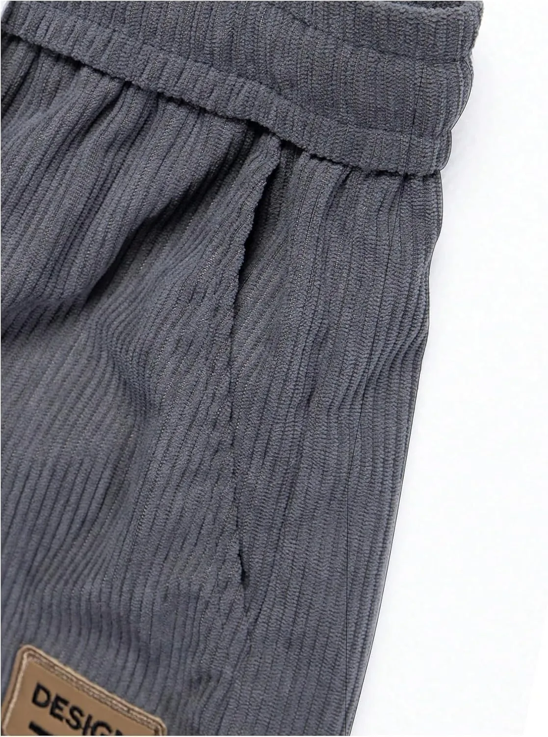 Men's Baggy Pants Tie Front Drawstring Waist Corduroy Pants Casual Loose Straight Leg Pants Trousers