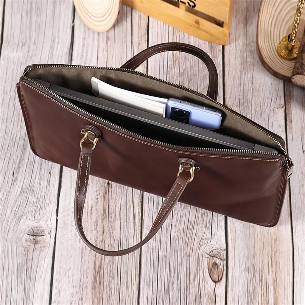 Men's Business Retro Briefcase Commuter Leather Handbag Man Cowhide Thin Custom Notes Computer Bag Man's Bag