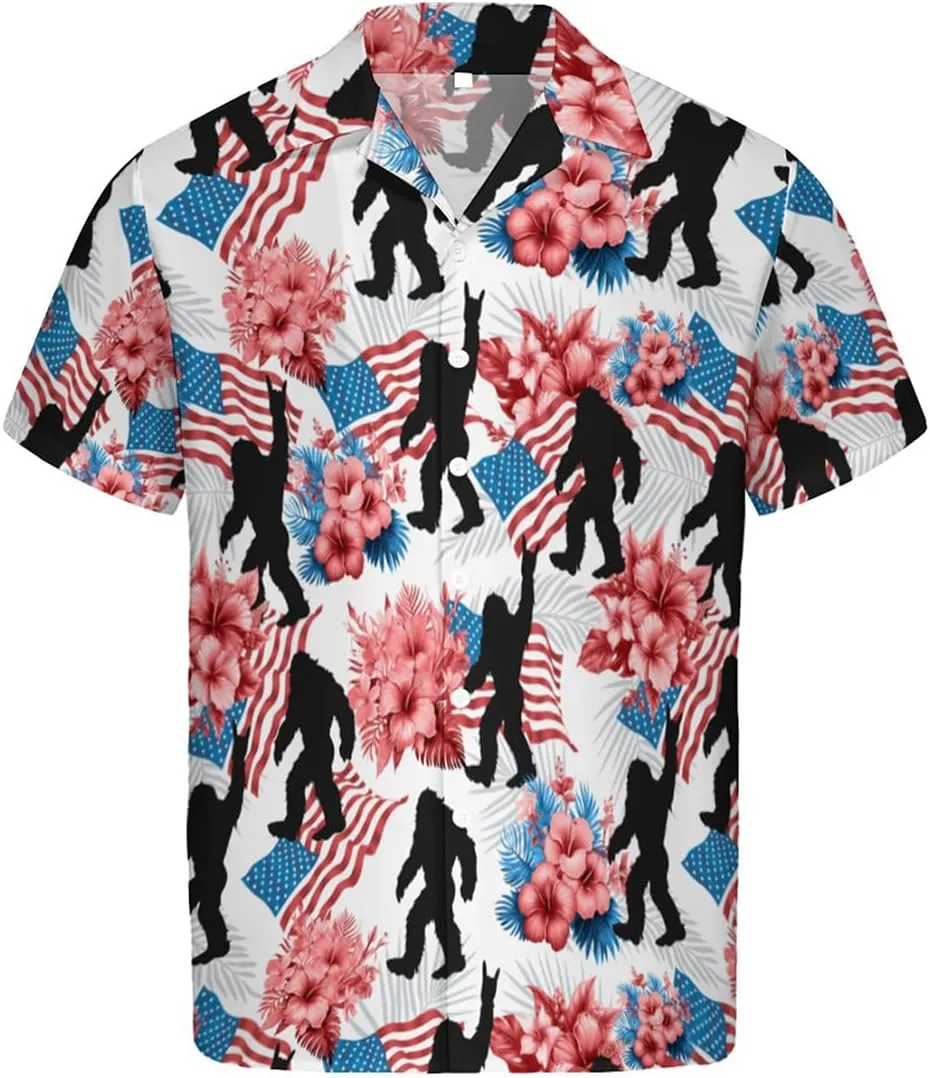 Men's Button Shirt Beach Shorts Set, Hawaiian Short Sleeve Shirt Quick Dry Beach Shorts 2 Pcs with Bucket Hat