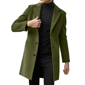 Mens Casual Trench Coat Notched Collar Single Breasted Business Overcoat Winter Warm Wool Blend Peacoat
