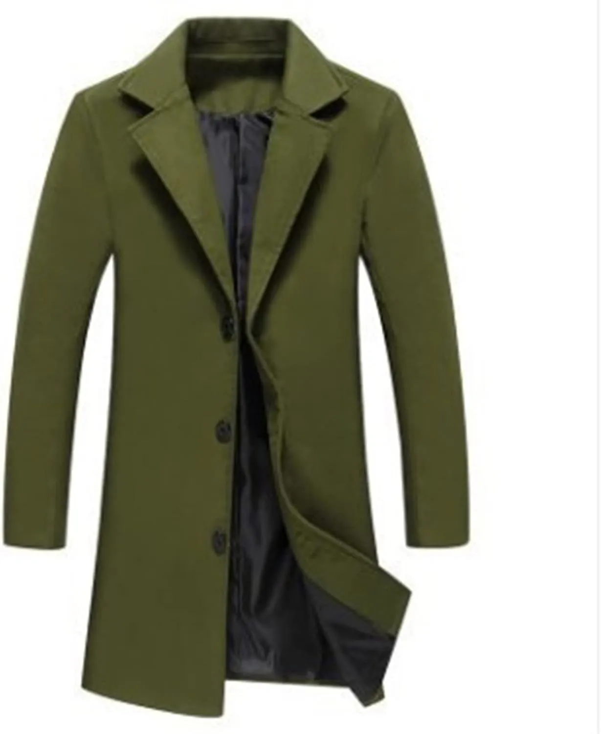 Mens Casual Trench Coat Notched Collar Single Breasted Business Overcoat Winter Warm Wool Blend Peacoat