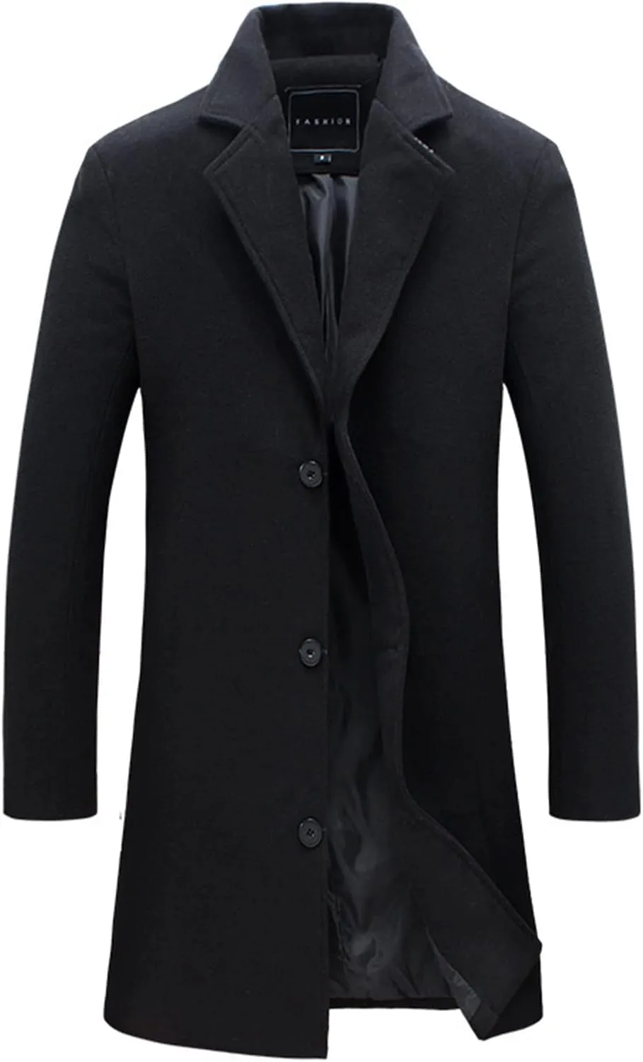 Mens Casual Trench Coat Notched Collar Single Breasted Business Overcoat Winter Warm Wool Blend Peacoat