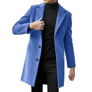 Mens Casual Trench Coat Notched Collar Single Breasted Business Overcoat Winter Warm Wool Blend Peacoat