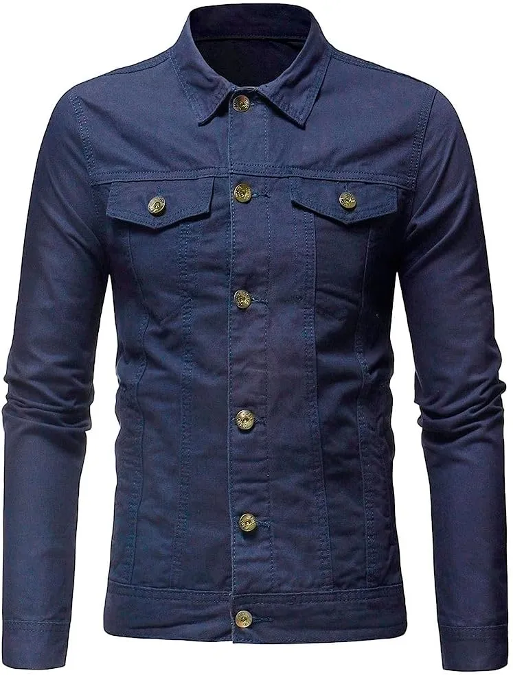 Mens Classic Signature Denim Trucker Jackets Stretch Washed Cotton Unlined Western Cowboy Jean Jacket with Pockets