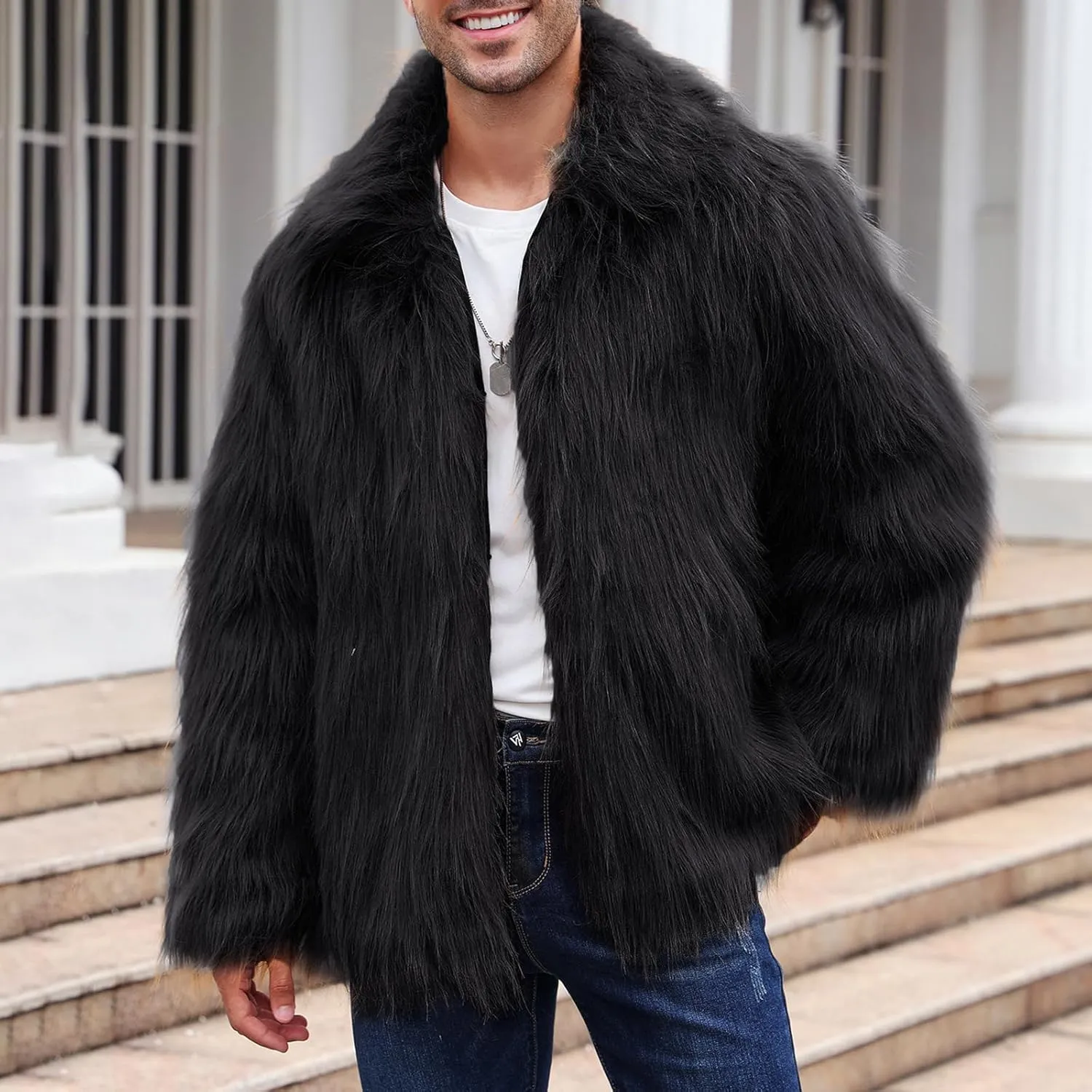 Men's Fashion Warm Thick Coat Jacket Faux Fur Outwear Cardigan Overcoat Winter Coat Lightweight Jacket Long Trench