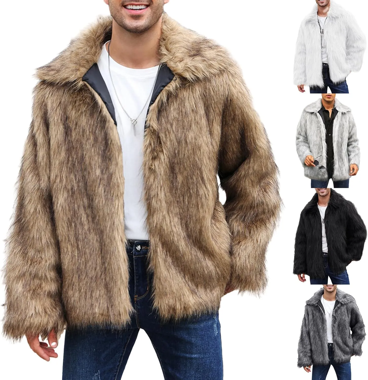 Men's Fashion Warm Thick Coat Jacket Faux Fur Outwear Cardigan Overcoat Winter Coat Lightweight Jacket Long Trench