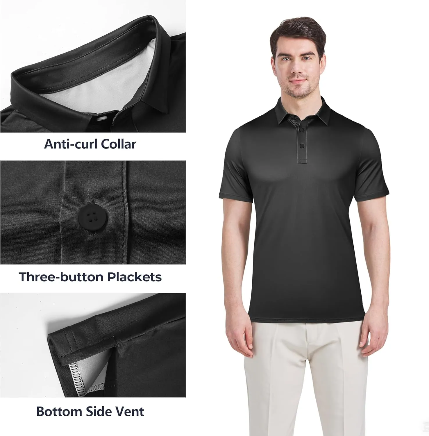 Men's Golf Polo Shirts Performance - Recycled Polyester Moisture-Wicking Dry Fit Short Sleeve Golfing Apparel
