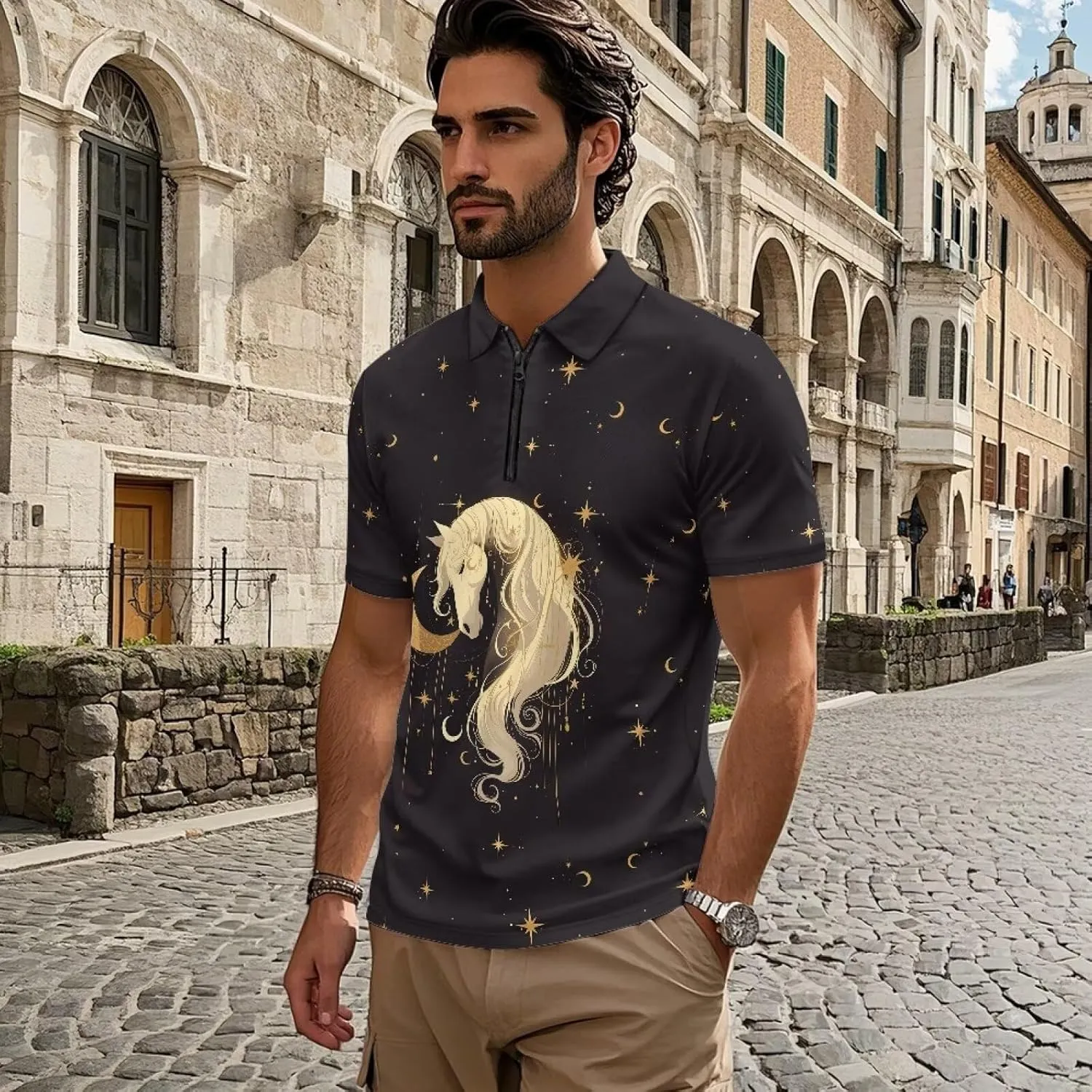 Men's Golf Shirts Short Sleeve Zipper Shirt Casual Slim Fit Sports Golf Shirt Summer Athletic Tennis Tops