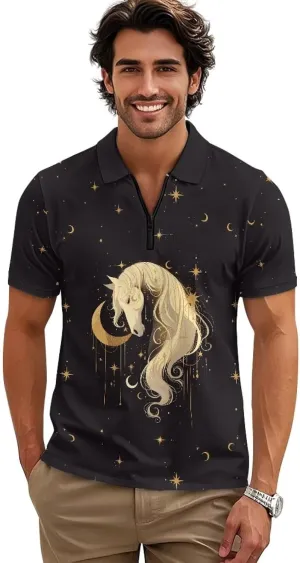 Men's Golf Shirts Short Sleeve Zipper Shirt Casual Slim Fit Sports Golf Shirt Summer Athletic Tennis Tops